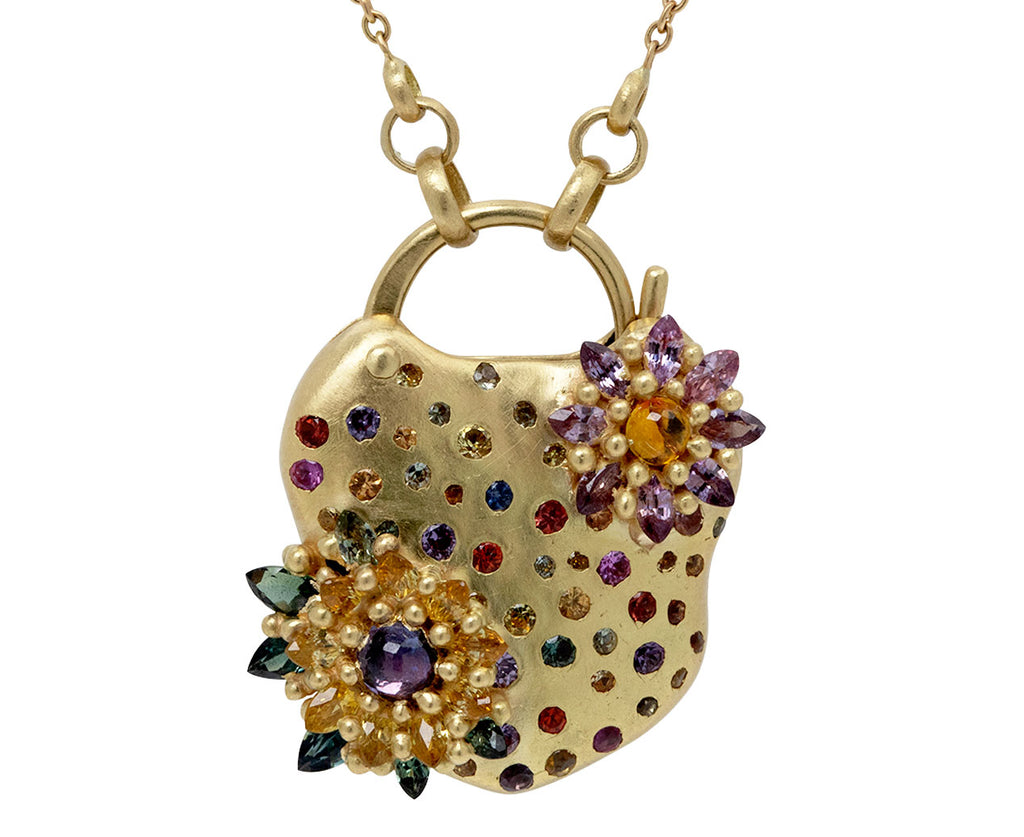 Double Daisy on Confetti Padlock Pendant Necklace