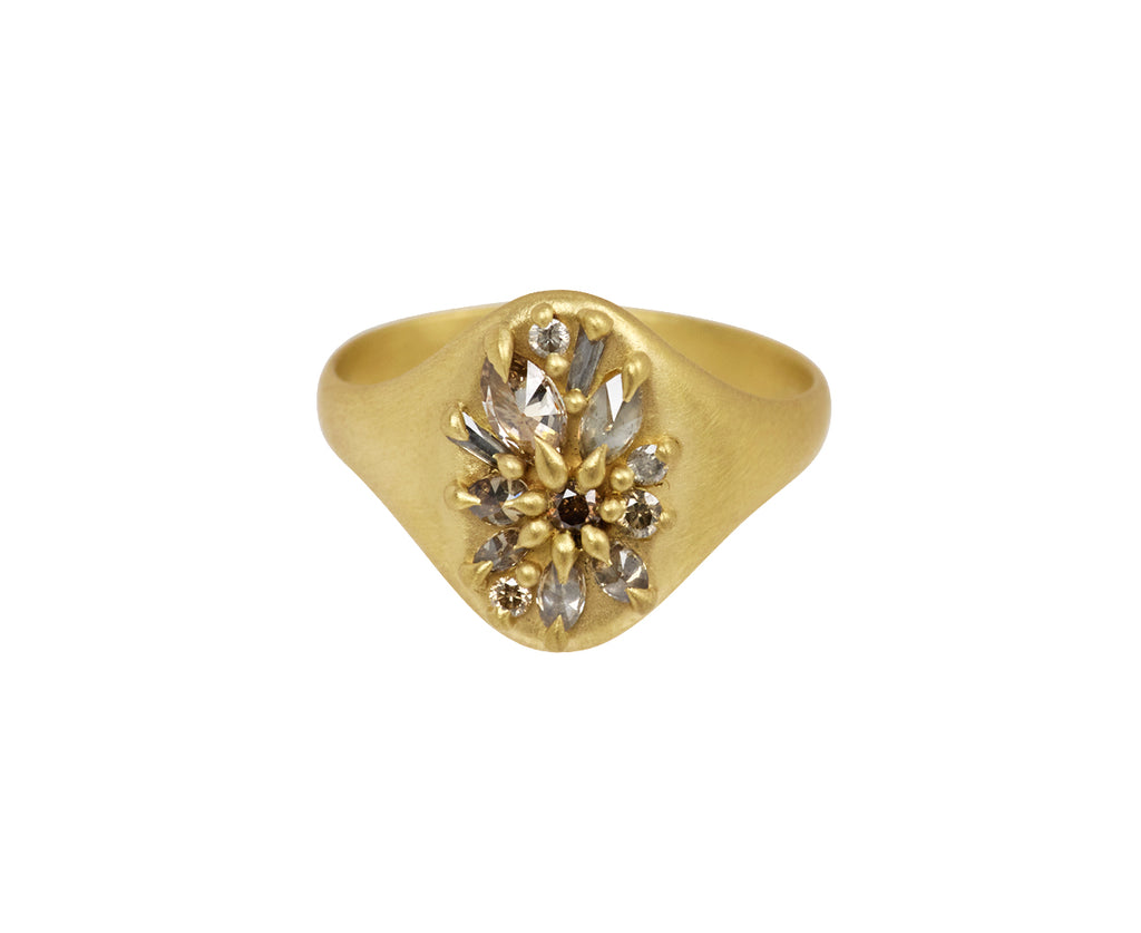 Cognac Diamond Lotus Signet Ring