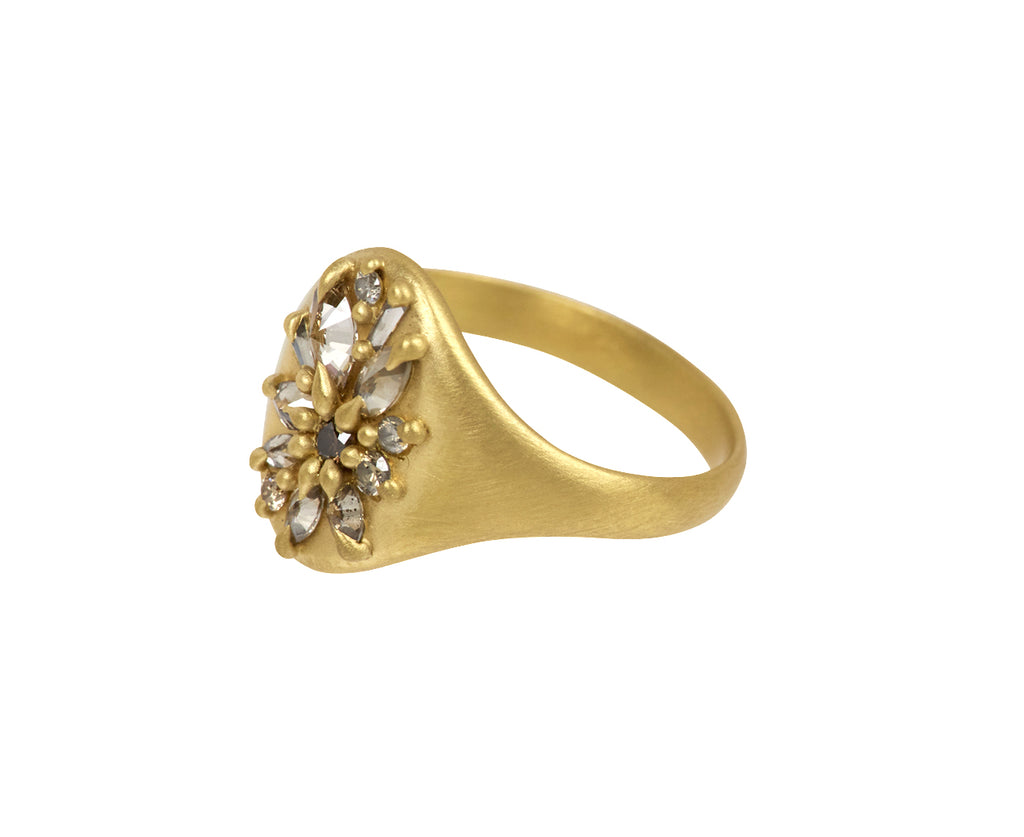 Cognac Diamond Lotus Signet Ring