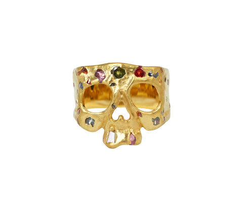 Rainbow Sapphire Confetti Small Face Skull Ring - TWISTonline