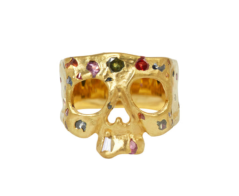 Rainbow Sapphire Confetti Small Face Skull Ring - TWISTonline