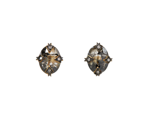 Oval Rustic Diamond Antique Prong Thorn Earrings