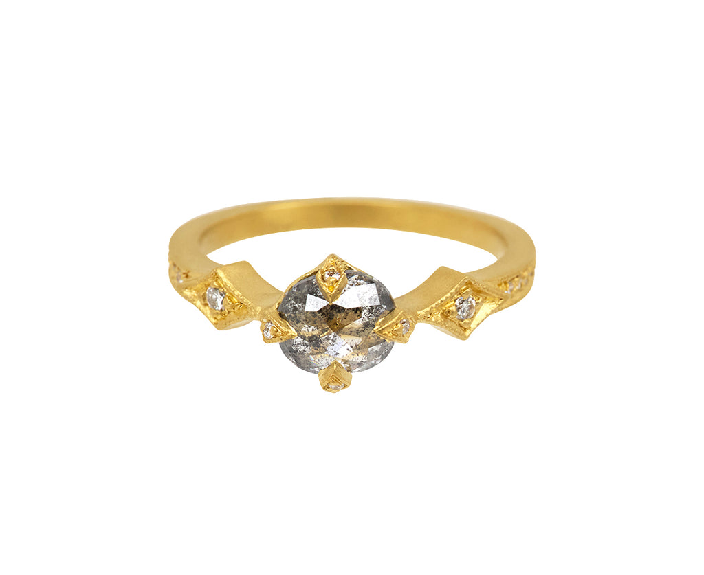 Silver Diamond Antique Prong Ring