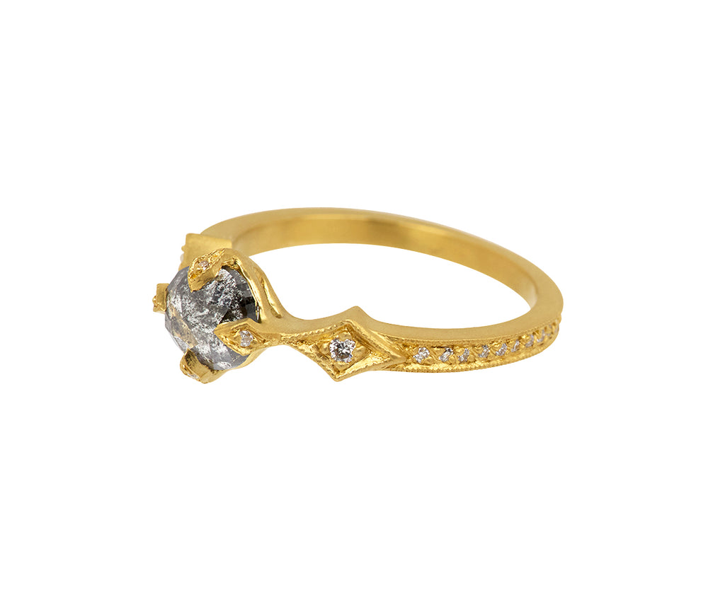 Silver Diamond Antique Prong Ring