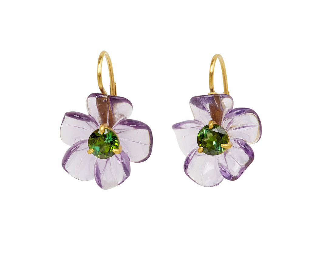 Amethyst and Green Tourmaline Jeweled Flower Earrings