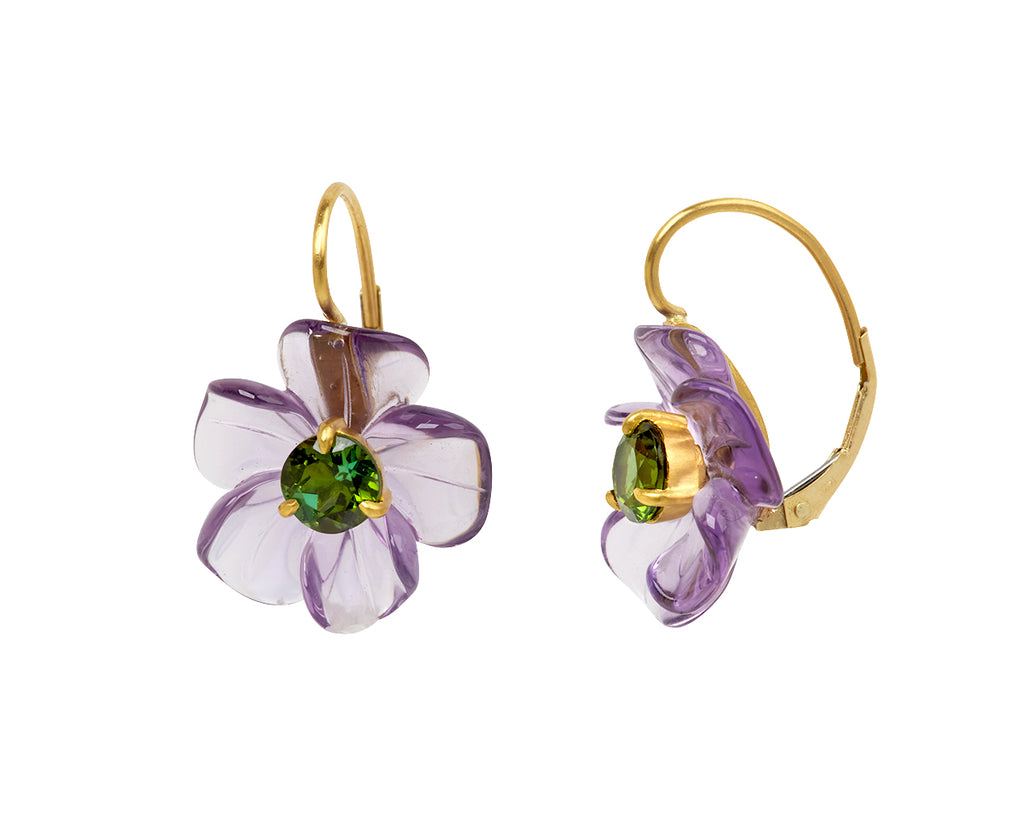 Amethyst and Green Tourmaline Jeweled Flower Earrings