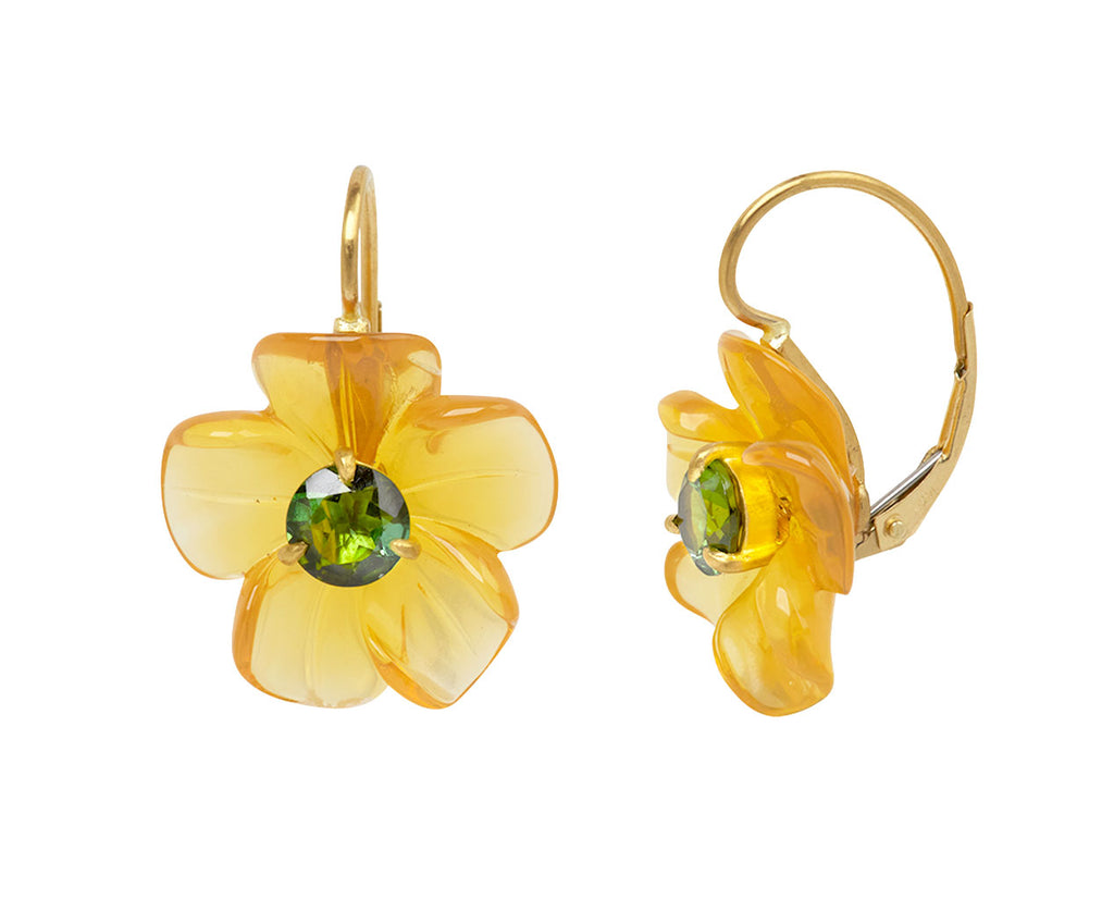Golden Beryl and Green Tourmaline Jeweled Flower Earrings
