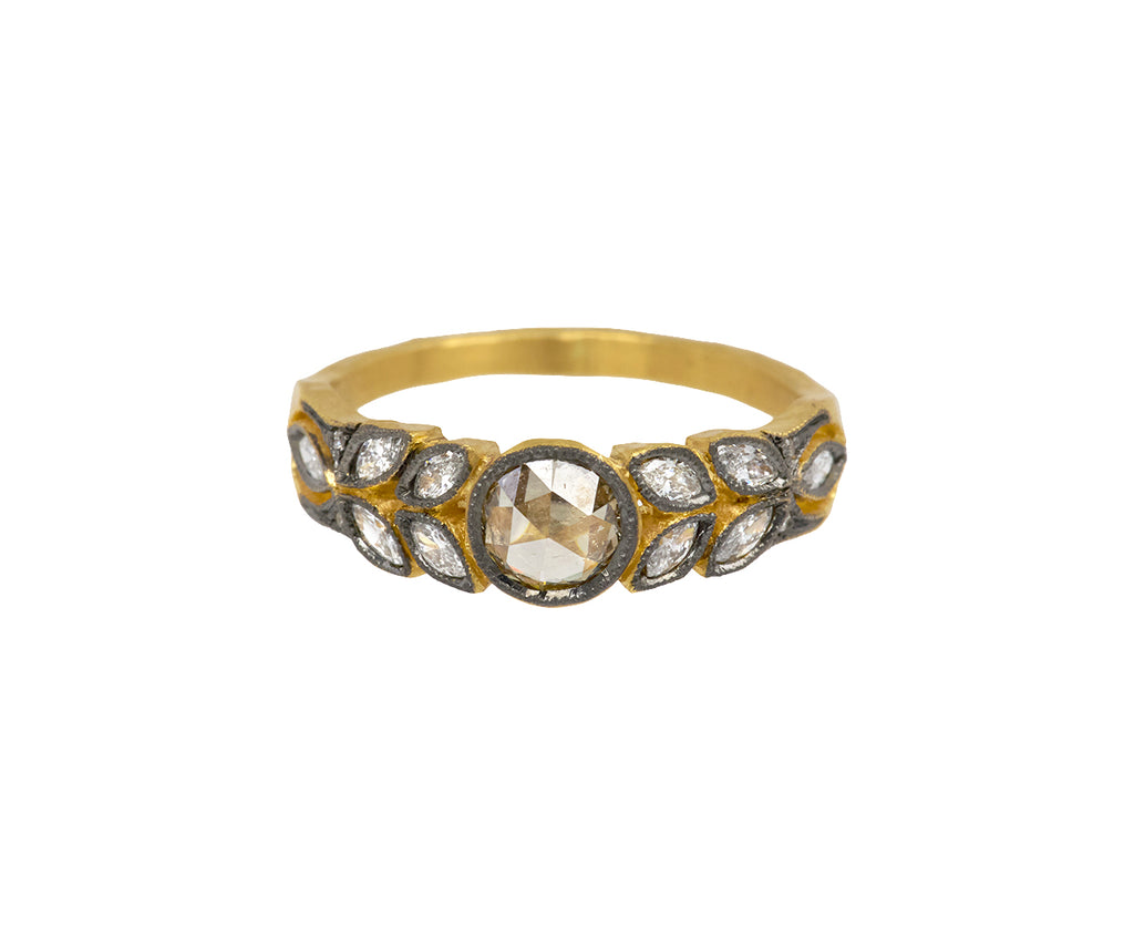Rose Cut Apricot Diamond Small Garland Ring