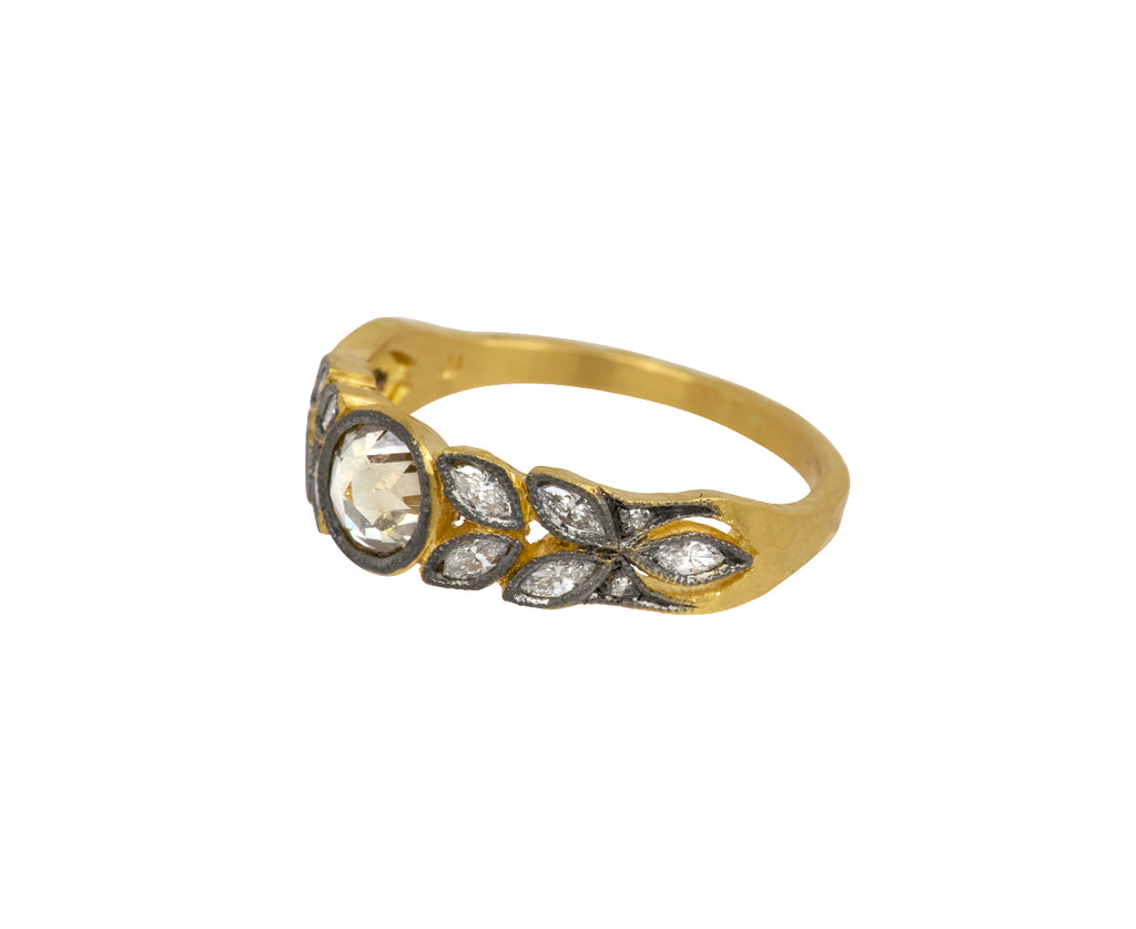Rose Cut Apricot Diamond Small Garland Ring