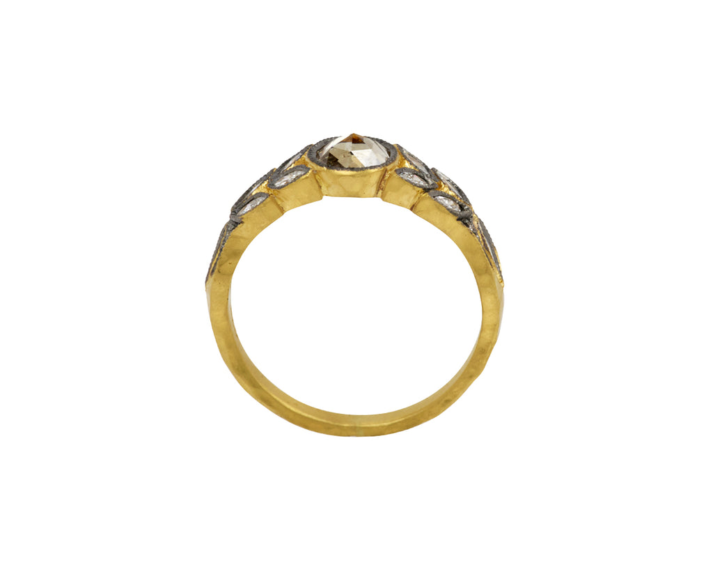 Rose Cut Apricot Diamond Small Garland Ring