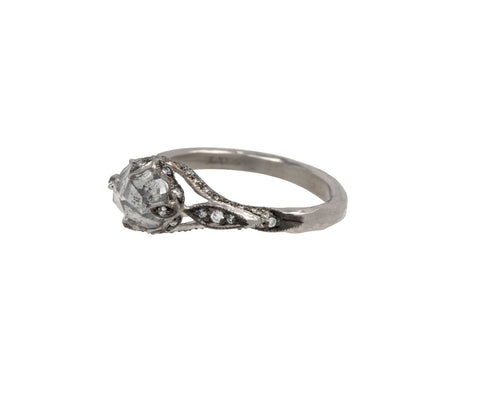 Platinum Rustic Diamond Petal Side Ring