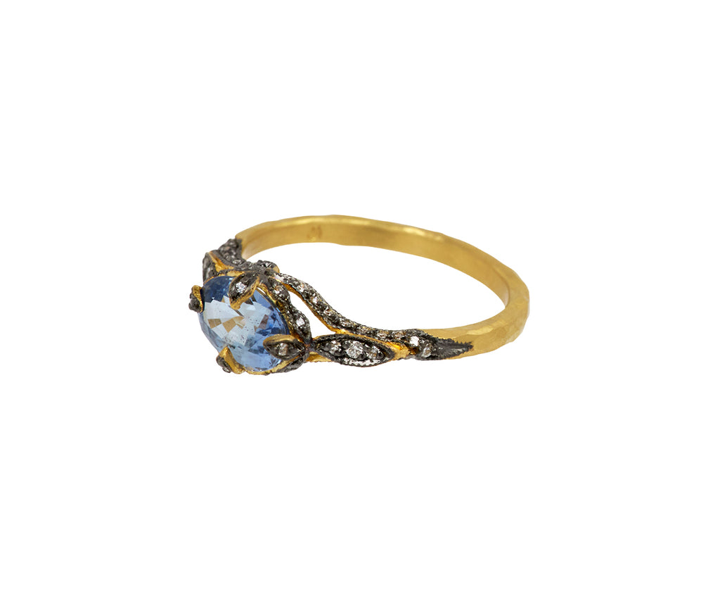 Blue Sapphire Petal Side Ring