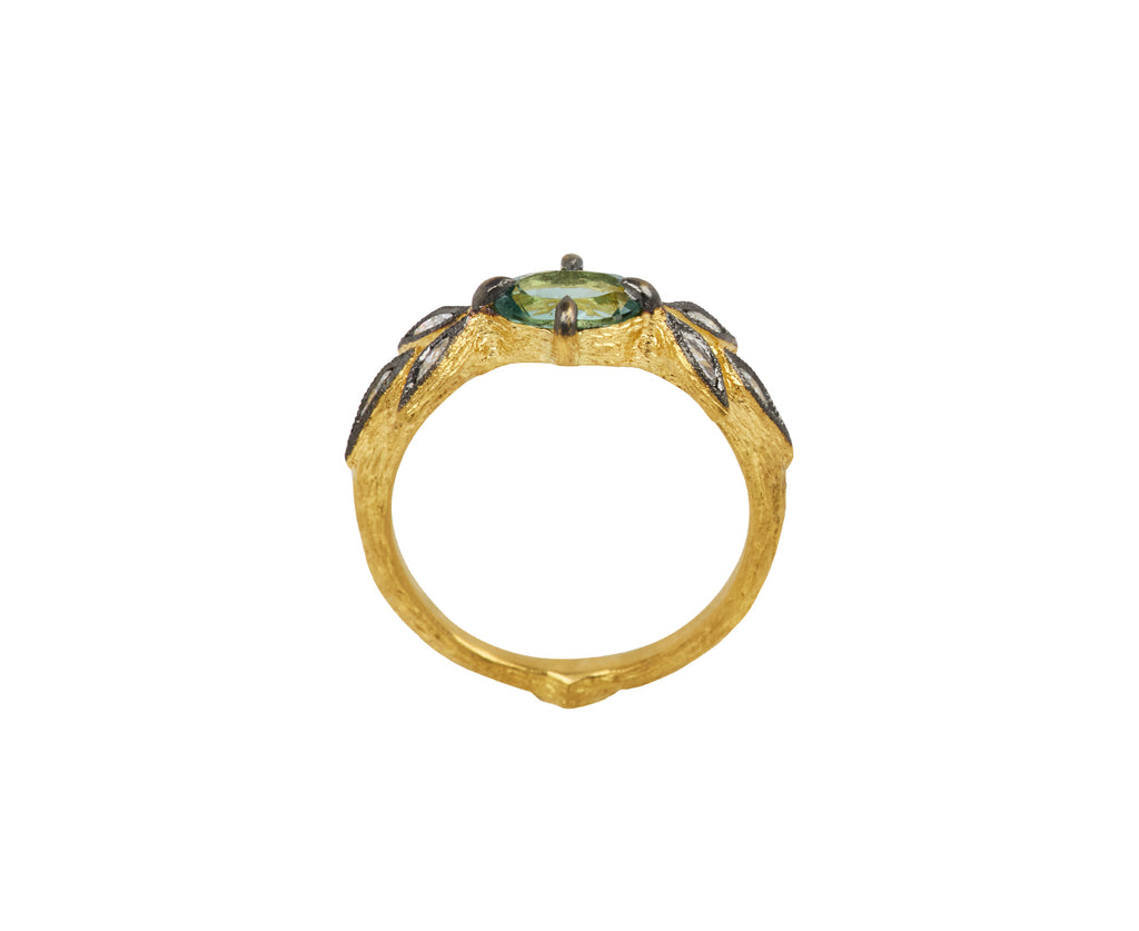 Green Tourmaline Marquise Diamond Three Leaf Ring