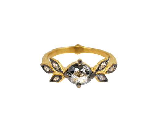 Cathy Waterman Silver Diamond Marquise Three Leaf Ring