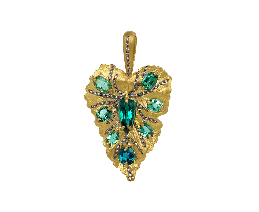 Blue-Green Tourmaline Jeweled Leaf Charm Pendant ONLY