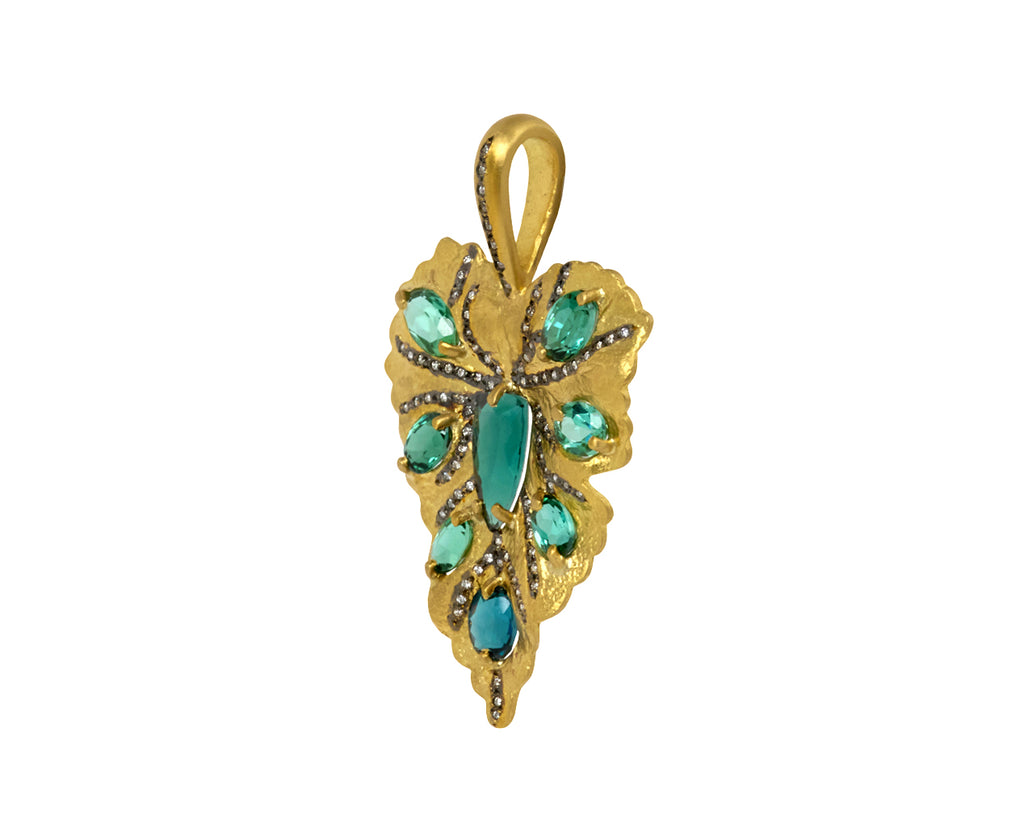 Blue-Green Tourmaline Jeweled Leaf Charm Pendant ONLY