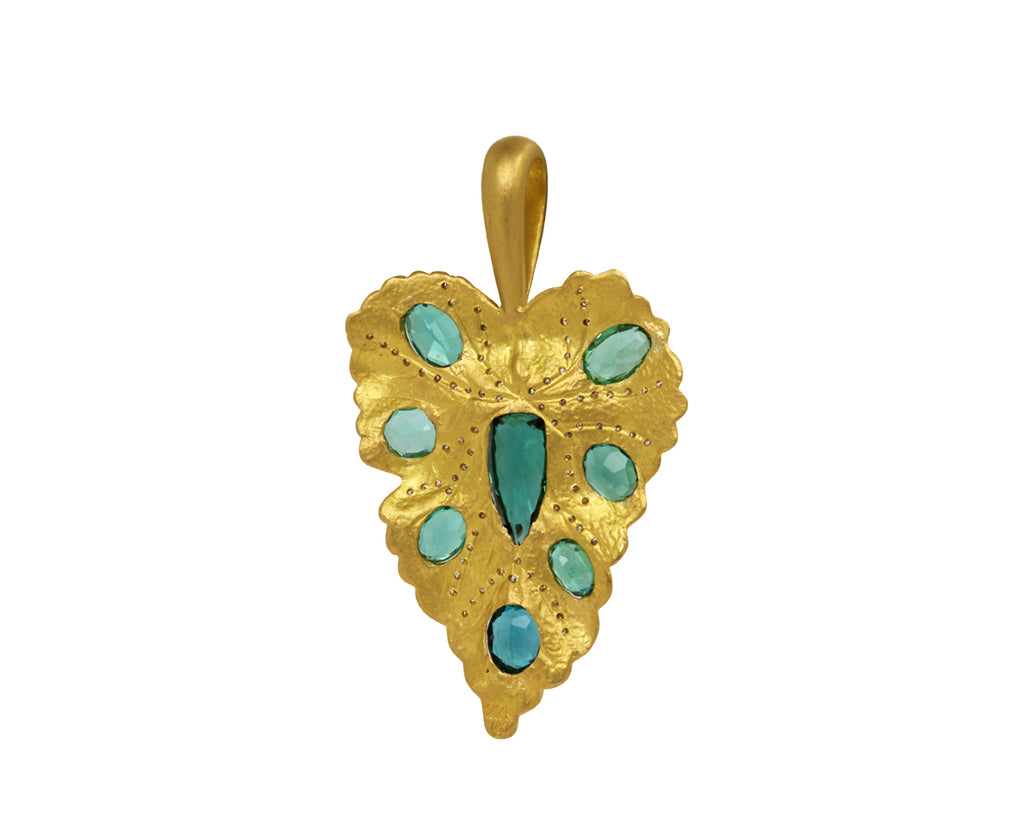 Blue-Green Tourmaline Jeweled Leaf Charm Pendant ONLY