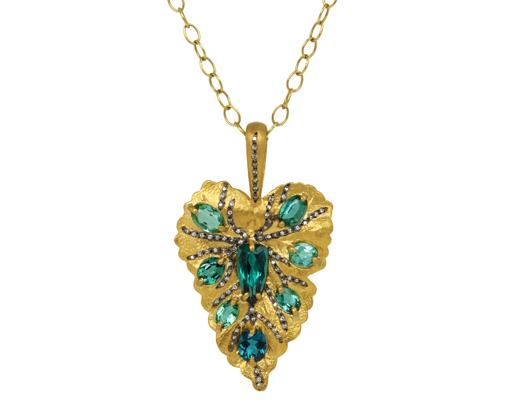 Blue-Green Tourmaline Jeweled Leaf Charm Pendant ONLY
