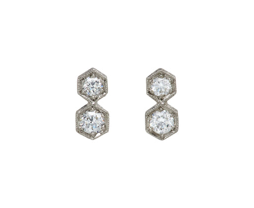 Double Hexagonal Diamond Post Earrings