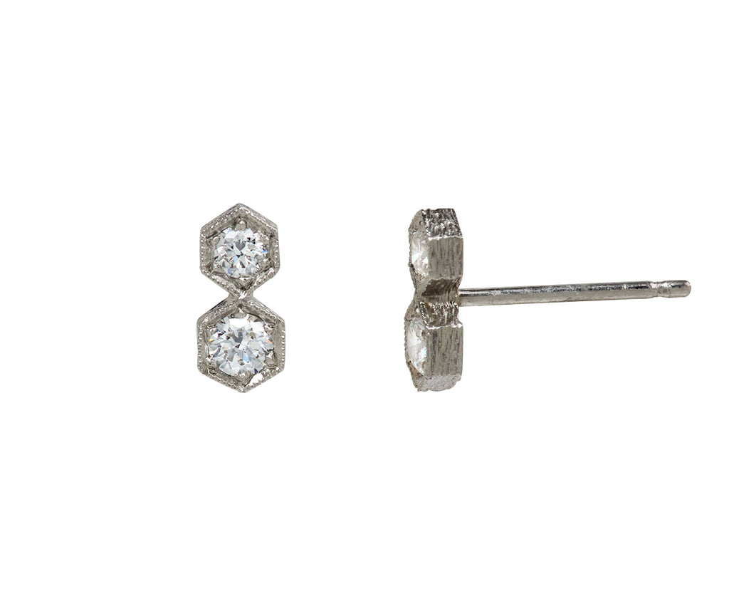 Double Hexagonal Diamond Post Earrings
