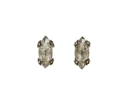Cathy Waterman Elongated Marquise Rustic Diamond Stud Earrings