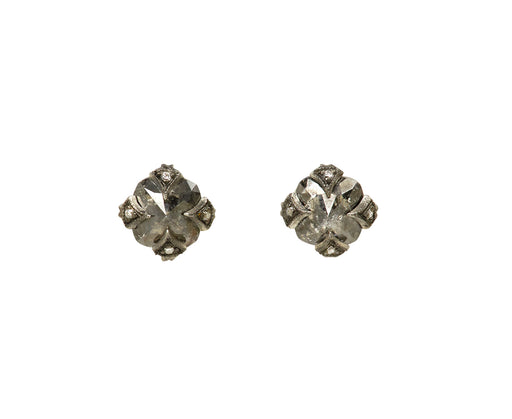 Platinum Round Rustic Diamond Stud Earrings
