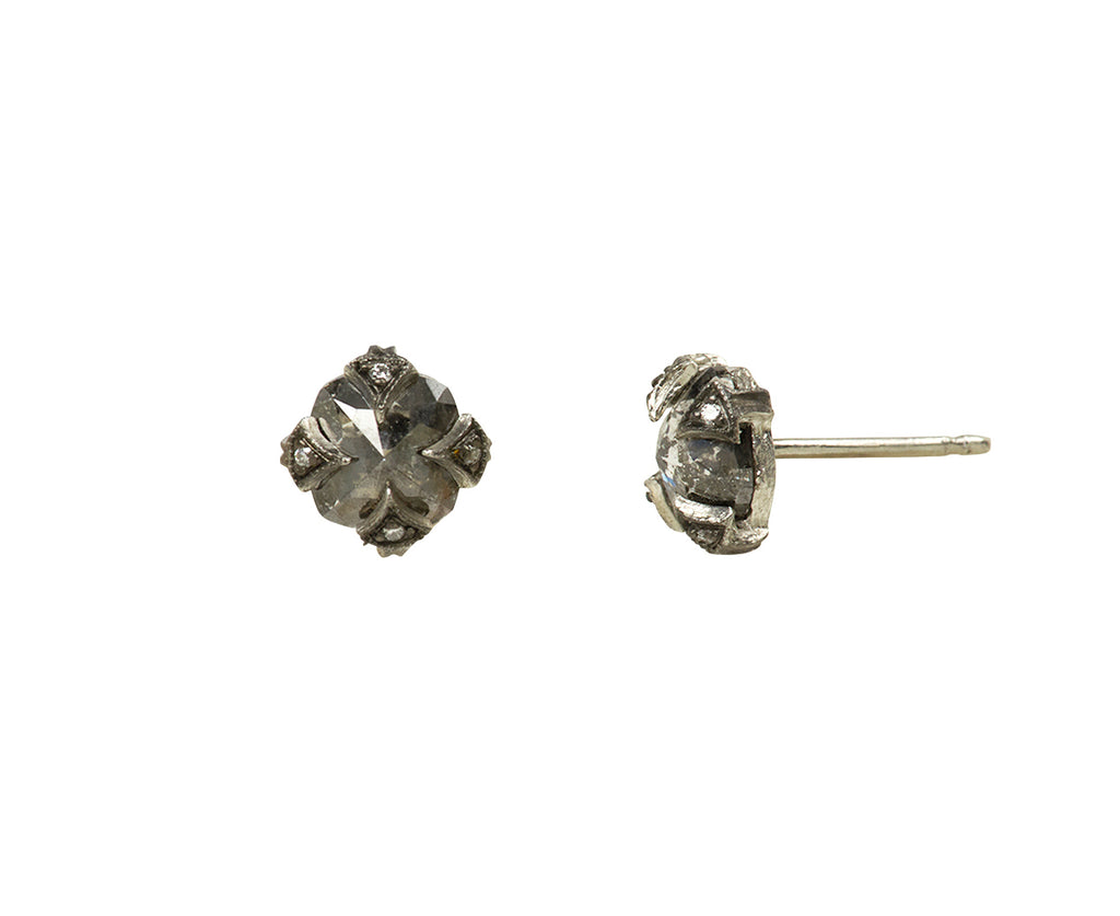 Platinum Round Rustic Diamond Stud Earrings