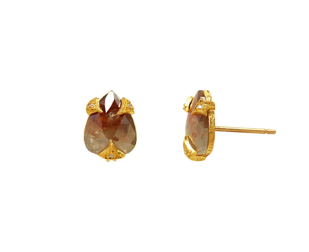 Pear Shaped Rustic Diamond Stud Earrings