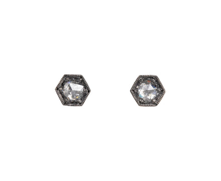 Platinum and Diamond Hexagonal Bezel Stud Earrings