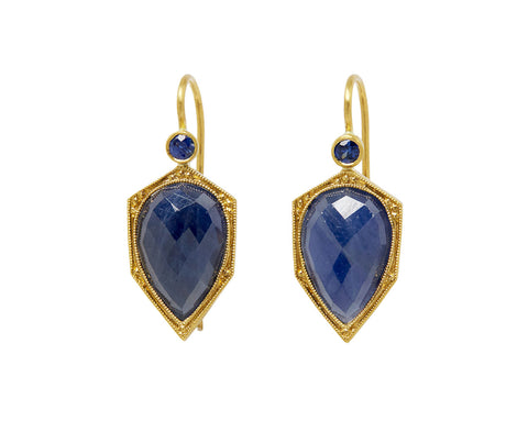 Blue Sapphire Shield Earrings