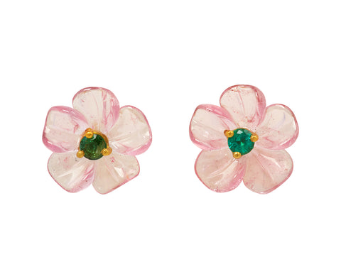 Pink Tourmaline and Emerald Jeweled Flower Earrings - TWISTonline