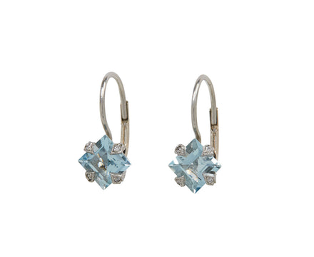 Platinum Aquamarine Square Thorn Earrings