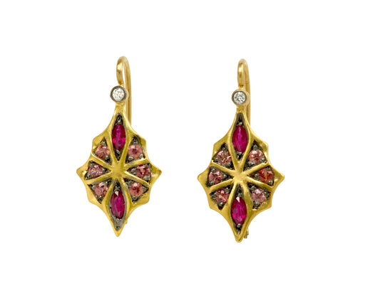 Ruby and Apricot Sapphire Star Earrings