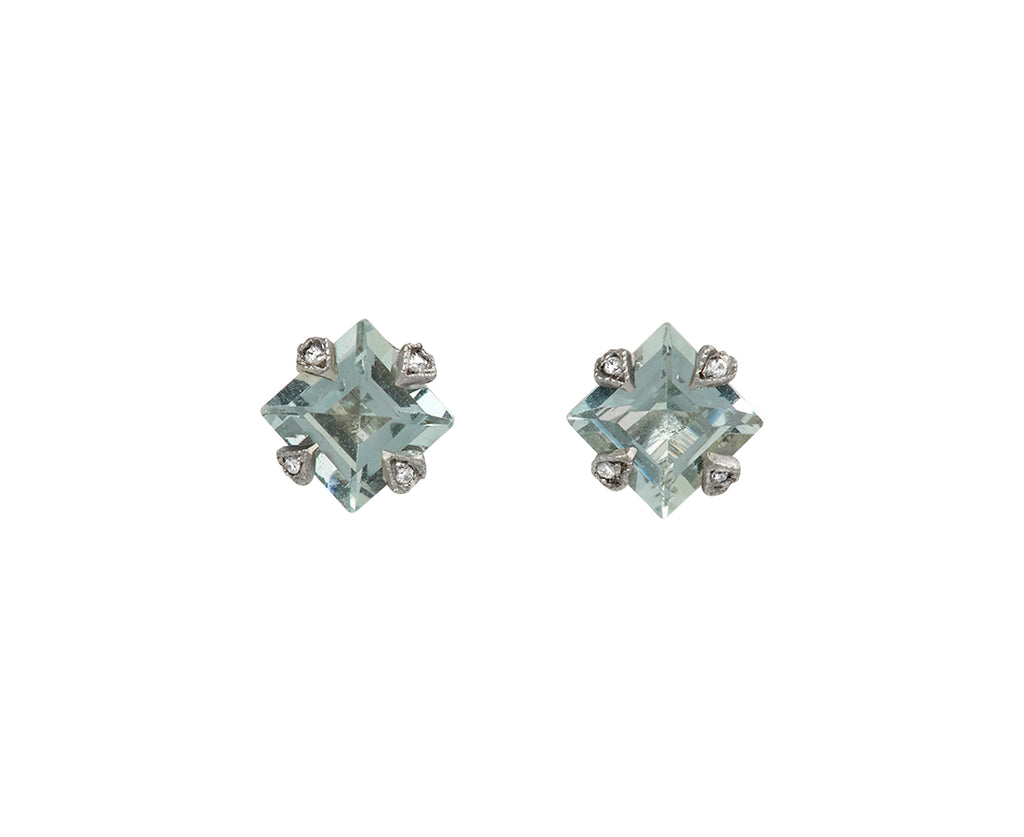 Green Amethyst Square Thorn Stud Earrings