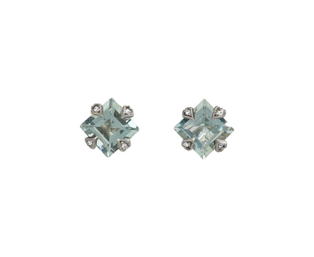 Green Amethyst Square Thorn Stud Earrings