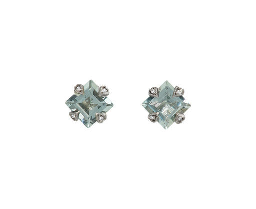 Green Amethyst Square Thorn Stud Earrings