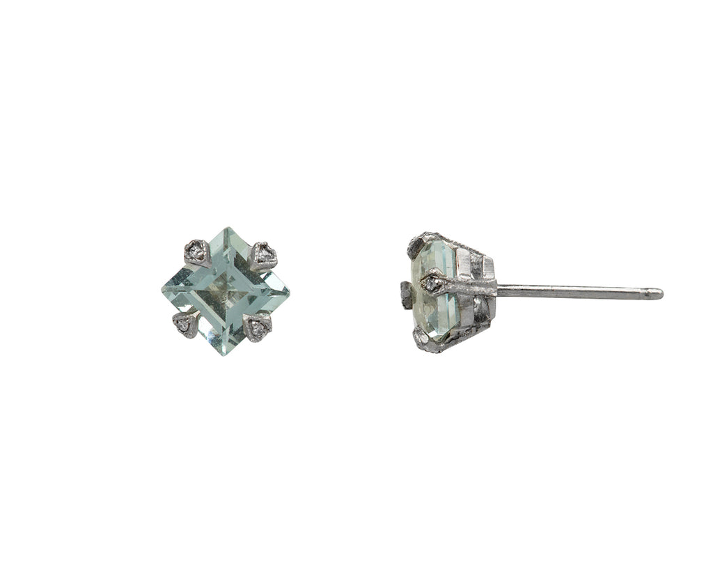 Green Amethyst Square Thorn Stud Earrings