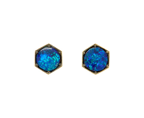 Opal Doublet Hexagonal Stud Earrings