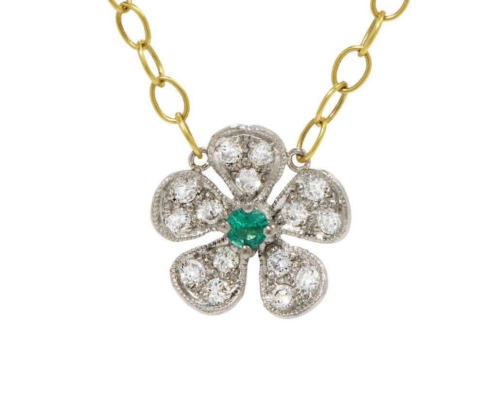 Emerald and Diamond Violet Pendant Necklace