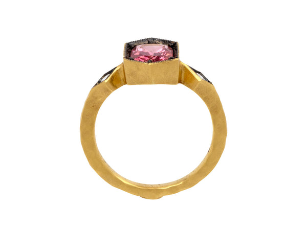 Cathy Waterman Pink Peach Tourmaline and Diamond Shield Ring