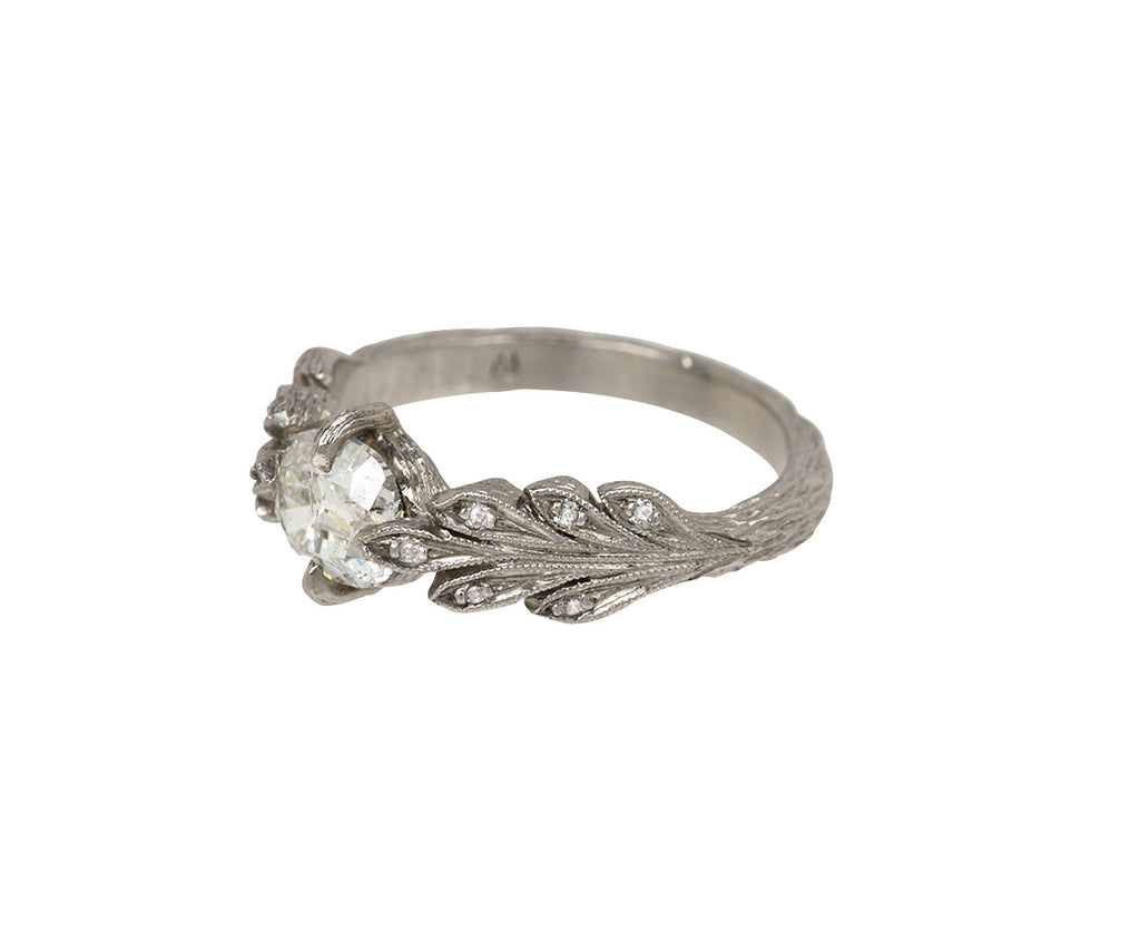 Cathy Waterman Platinum and Diamond Leaf Side Ring - Side View