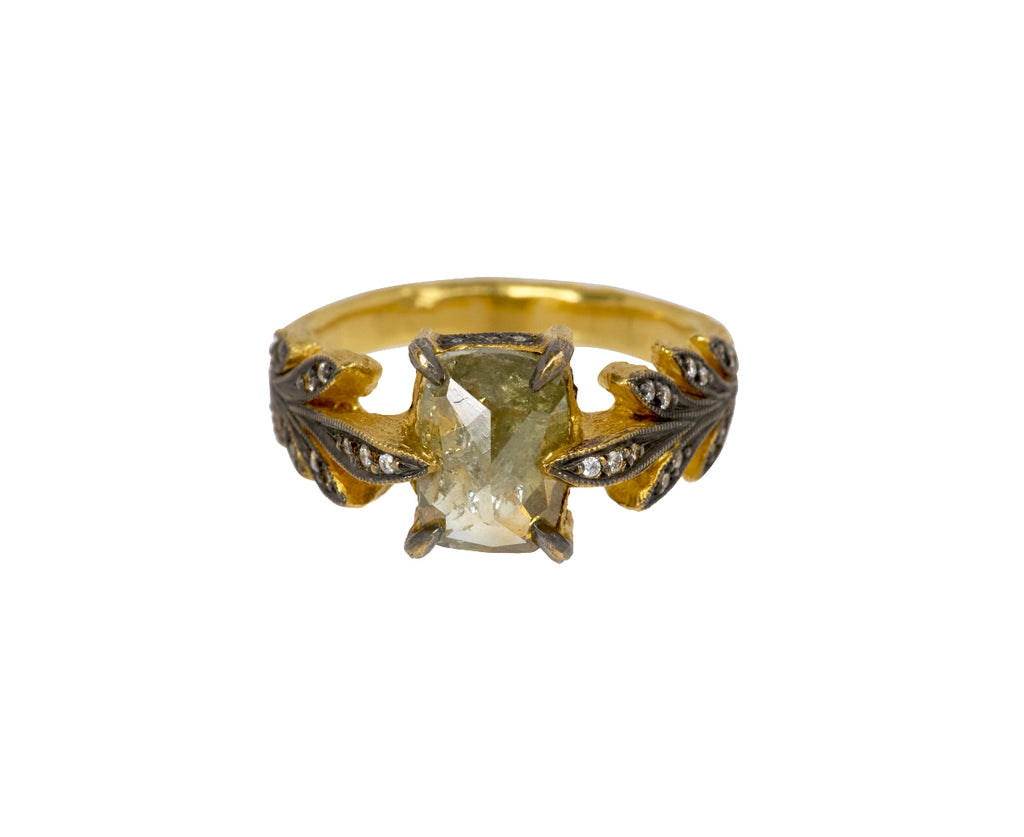 Rustic Diamond Leaf Side Ring