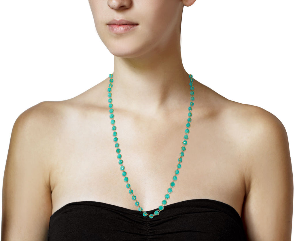 Large Amazonite Beaded Textile Necklace