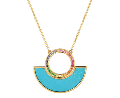 Ora Rainbow Sapphire and Half Circle Turquoise Necklace