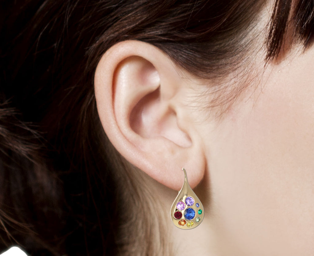 Rainbow Sapphire Medium Petal Drop Earrings