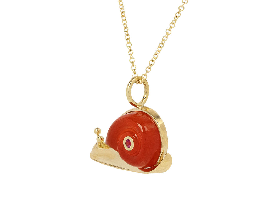 Carnelian and Pink Sapphire Small Snail Pendant Necklace