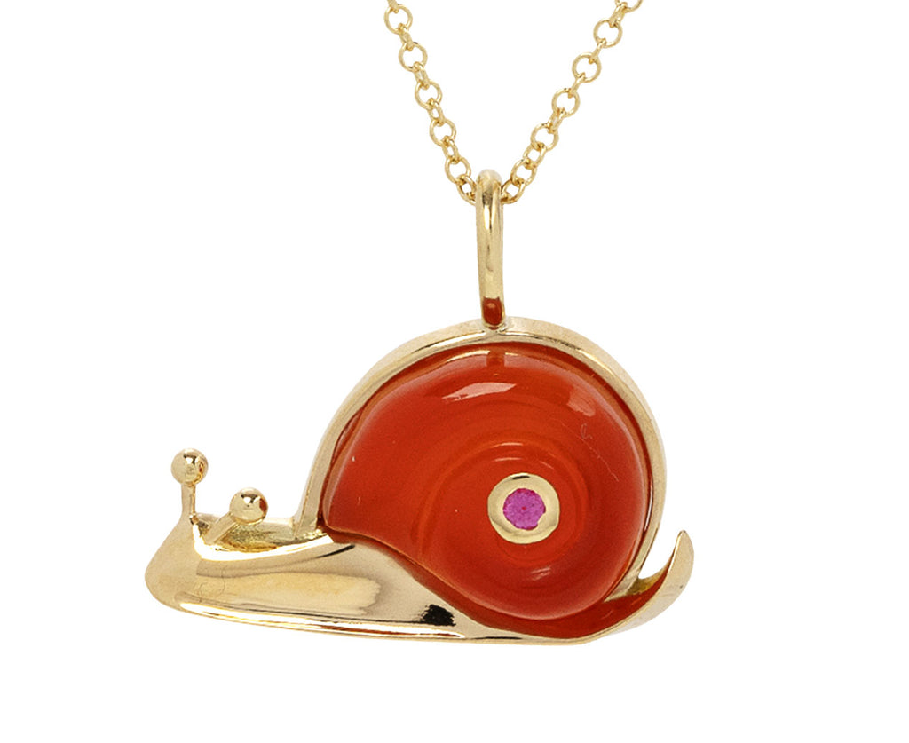 Carnelian and Pink Sapphire Small Snail Pendant Necklace