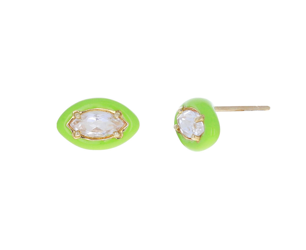 Rock Crystal and Green Enamel Sweetness Earrings