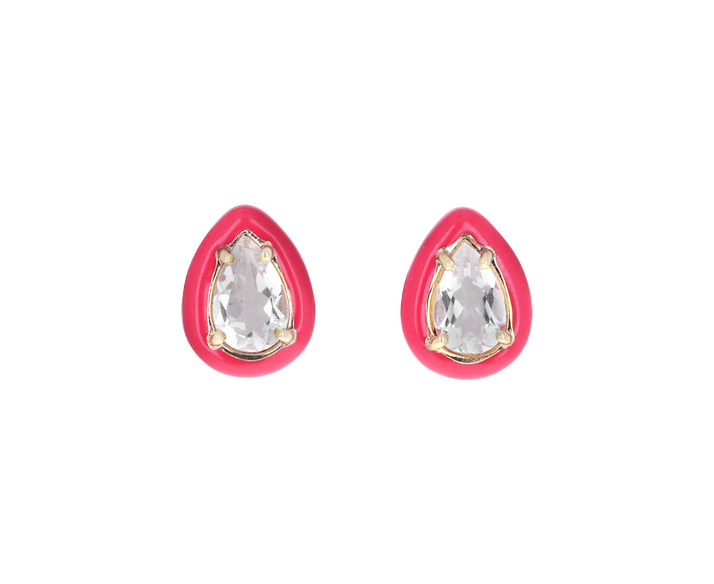 Rock Crystal and Pink Enamel Gum Drop Earrings
