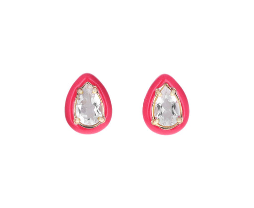 Rock Crystal and Pink Enamel Gum Drop Earrings